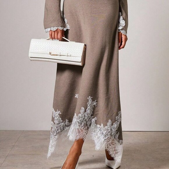 Elegant Women's Sleeveless Lace Trim Dress with Cardigan Set - Picture 14 of 14